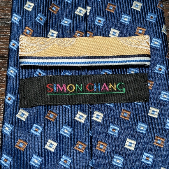 **Buy 2 get 3** Simon Chang Silk Tie | Navy Small Squares | 100% Italian - Picture 4 of 5